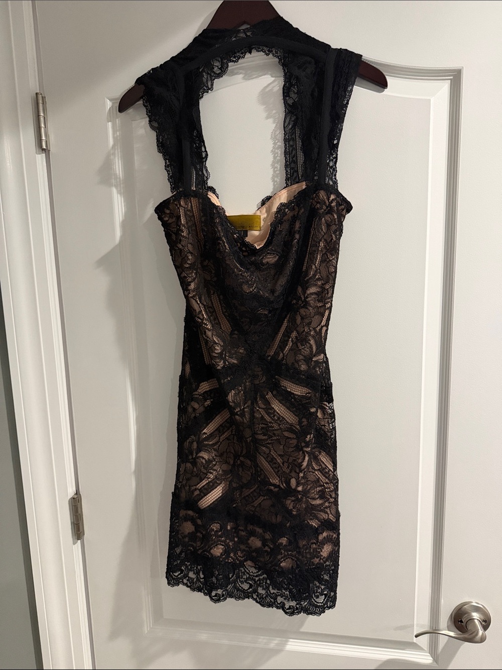Nicole Miller Black Lace Mini Dress with Nude Lining